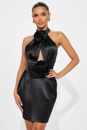 Black Fashion Nova Everything's Rosy Satin Mini Women Dress USA | 261485SCQ