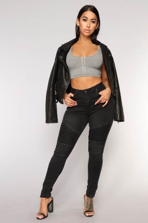 Black Fashion Nova Fast Engines Moto Skinny Women Jeans USA | 832071KXT