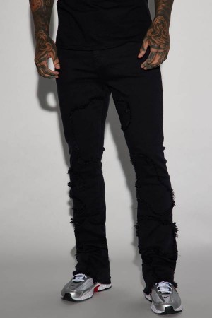 Black Fashion Nova Fray Paneled Stacked Skinny Flared Men Pants USA | 852341YRX