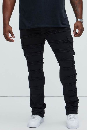 Black Fashion Nova Frayed Panel Me Right Slim Flare Men Jeans USA | 231768OEI