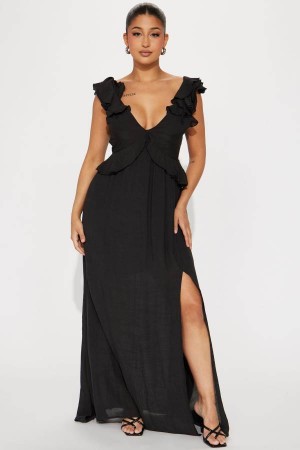 Black Fashion Nova Gabby Maxi Women Dress USA | 107453AYJ