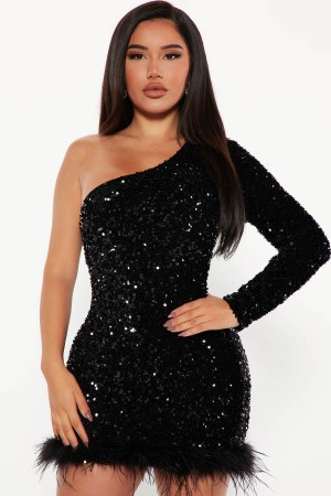 Black Fashion Nova Giada Sequin Mini Women Dress USA | 760524FXH