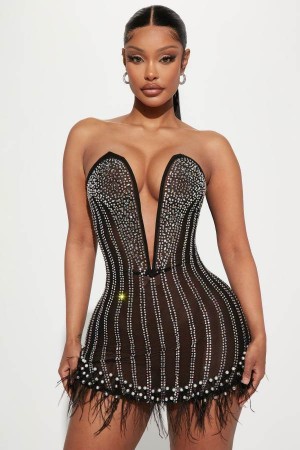 Black Fashion Nova Glammed Up Embellished Mini Women Dress USA | 298631NSM