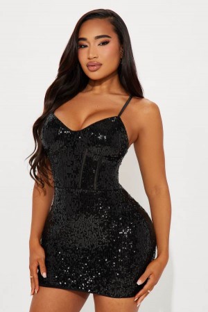 Black Fashion Nova Glass of Champagne Sequin Micro Mini Women Dress USA | 206859WKC