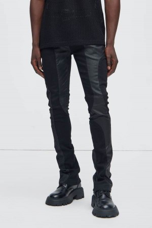 Black Fashion Nova Go Down Waxed Skinny Flared Men Pants USA | 548273VQT