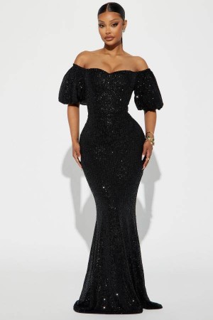 Black Fashion Nova God's Gift Sequin Maxi Women Dress USA | 315467RVZ