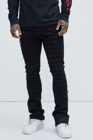 Black Fashion Nova Got Me Destroyed Stacked Skinny Flare Men Jeans USA | 645708IEN