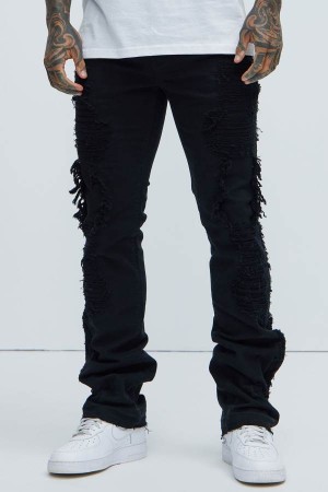 Black Fashion Nova Henry Stacked Skinny Flare Men Pants USA | 257936PBD