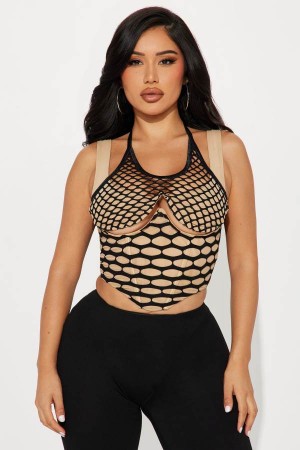 Black Fashion Nova Here For The Drama Halter Top Women Tops USA | 410368BHX