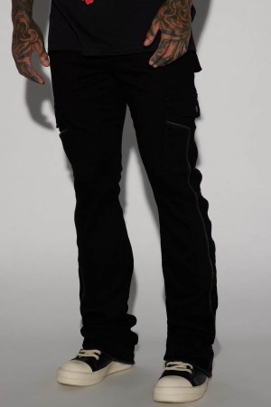 Black Fashion Nova Hilltop Stacked Skinny Flare Men Jeans USA | 130642RSY