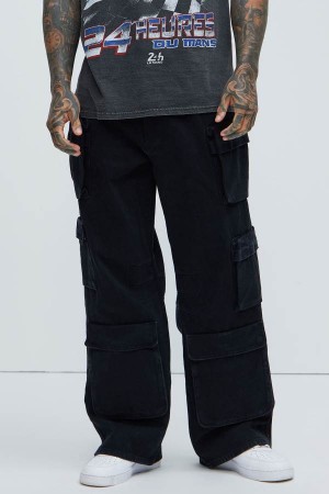 Black Fashion Nova Hunter Baggy Cargo Men Jeans USA | 085497JIR