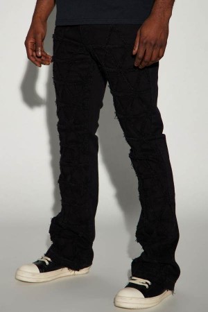 Black Fashion Nova Interstellar Stacked Slim Flare Men Jeans USA | 649328WFZ