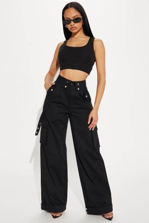 Black Fashion Nova It's Cool Cargo Women Pants USA | 859261SMB