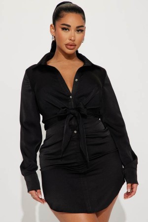 Black Fashion Nova Ivanna Satin Mini Women Dress USA | 320579DRT