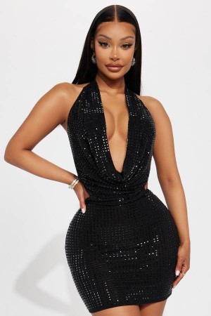 Black Fashion Nova Ivy Embellished Mini Women Dress USA | 804123DPI