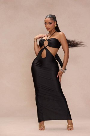 Black Fashion Nova Jacky Cut Out Maxi Women Dress USA | 196540ZTK