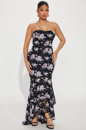 Black Fashion Nova Jeannie Floral Maxi Women Dress USA | 402157ODT