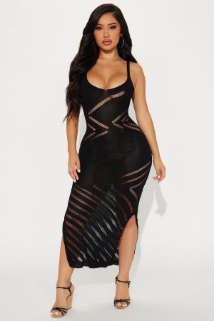 Black Fashion Nova Jessie Knit Maxi Women Dress USA | 142986EFM