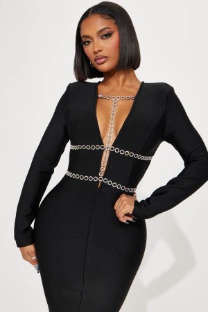 Black Fashion Nova Kaia Bandage Midi Women Dress USA | 401987OTM