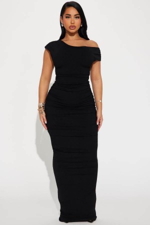 Black Fashion Nova Kelli Snatched Maxi Women Dress USA | 472358CKD