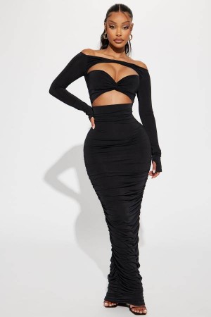 Black Fashion Nova Kristal Maxi Women Dress USA | 648391VCA