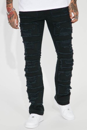 Black Fashion Nova Let You Go Destroyed Stacked Skinny Flare Men Jeans USA | 861709TBG