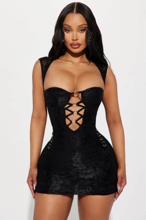 Black Fashion Nova Liliana Lace Micro Mini Women Dress USA | 507396GIF