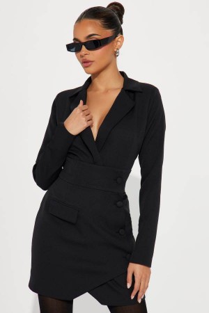 Black Fashion Nova Lola Blazer Mini Women Dress USA | 138206STL