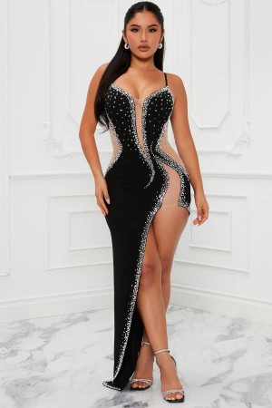 Black Fashion Nova Look My Way Embellished Maxi Women Dress USA | 759461YZS