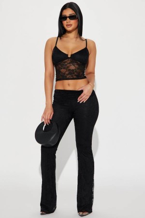 Black Fashion Nova Love You Lace Pant Set Women Pants USA | 247381EKO