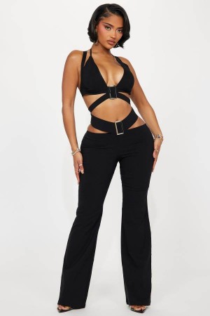 Black Fashion Nova Maddie Pant Set Women Pants USA | 053872TOE