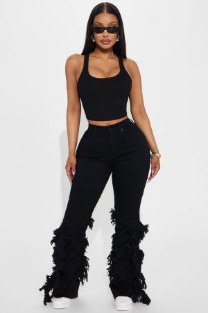 Black Fashion Nova Making A Connection Stretch Bootcut Women Jeans USA | 692745XUG