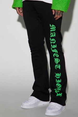 Black Fashion Nova Manifest Higher Flared Men Sweatpants USA | 821346YBD