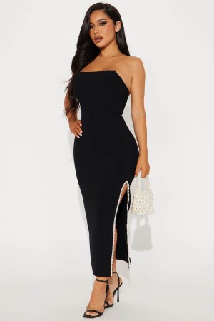 Black Fashion Nova Mariela Pearl Midi Women Dress USA | 710936GOC