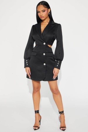 Black Fashion Nova Marina Satin Blazer Mini Women Dress USA | 769548JAD