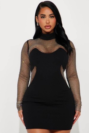 Black Fashion Nova Marisol Rhinestone Mini Women Dress USA | 210369FEG