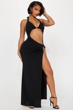 Black Fashion Nova Milani Cut Out Maxi Women Dress USA | 702436FSH