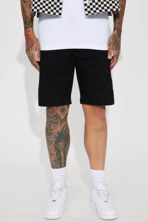 Black Fashion Nova Mister Big Stuff Double Knee Twill Men Shorts USA | 021794BDH