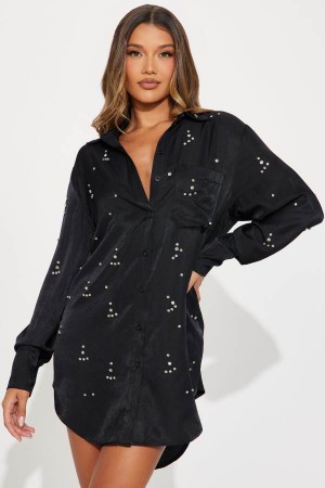 Black Fashion Nova Moonlit Cascade Mini Women Dress USA | 052381SRJ