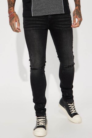 Black Fashion Nova More To It Paint Stacked Skinny Men Jeans USA | 951276ERI