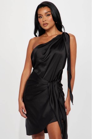 Black Fashion Nova Mykonos Life Satin Mini Women Dress USA | 843915AVF