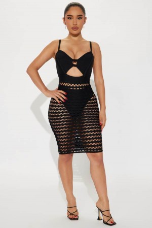 Black Fashion Nova Naya Crochet Mini Women Dress USA | 362158CXG