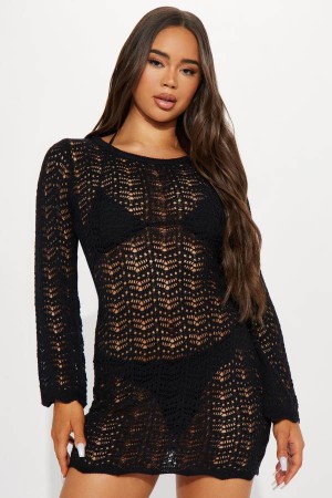 Black Fashion Nova Newport Crochet Mini Women Dress USA | 571609EGP