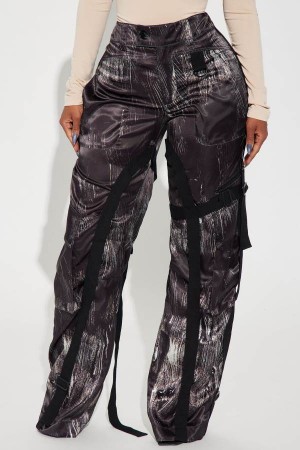 Black Fashion Nova Nights in Satin Cargo Women Pants USA | 108564AXF