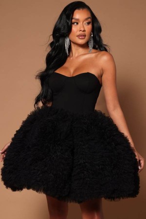 Black Fashion Nova Nikki Ruffle Mini Women Dress USA | 104387PUA