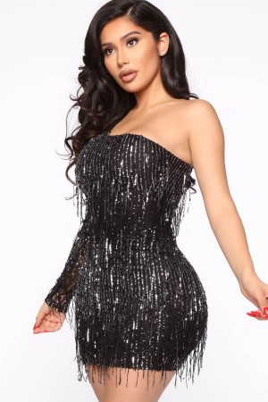 Black Fashion Nova No Strings Attached Sequin Mini Women Dress USA | 457216GPJ