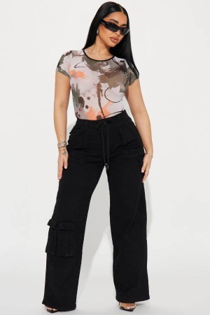 Black Fashion Nova Olivia Wide Leg Cargo Women Pants USA | 857169ZPK