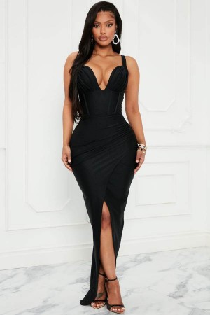 Black Fashion Nova On Scene Maxi Women Dress USA | 065439NVZ