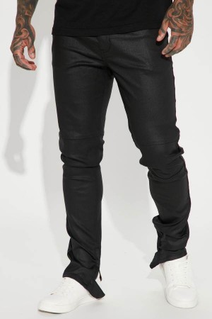 Black Fashion Nova On The Line Waxed Stacked Skinny Men Jeans USA | 832905GPE