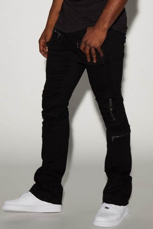 Black Fashion Nova On The Rise Stacked Skinny Flare Men Jeans USA | 987602ARY